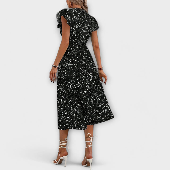 Schickes rotes Polka-Dot-Midikleid mit Knopfleiste