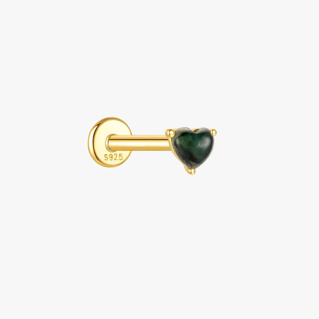 Gold Stud Earrings with Green Agate and Crystals