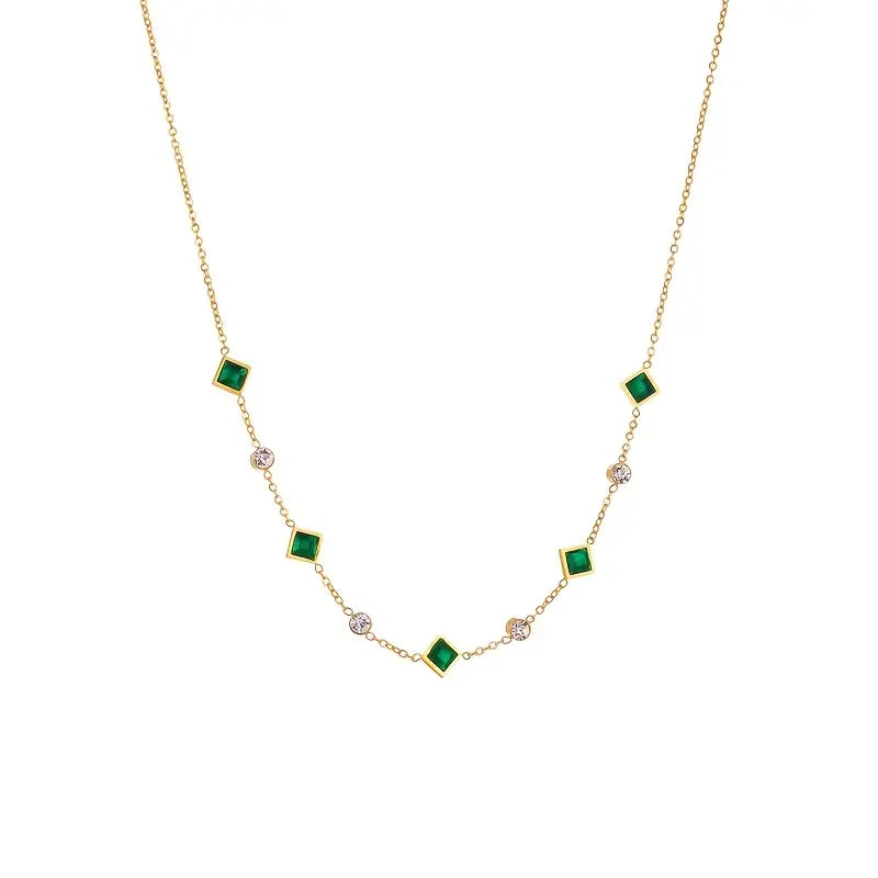Gold Station Necklace Nuala with Emerald