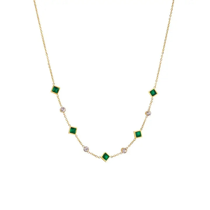 Gold Station Necklace Nuala with Emerald