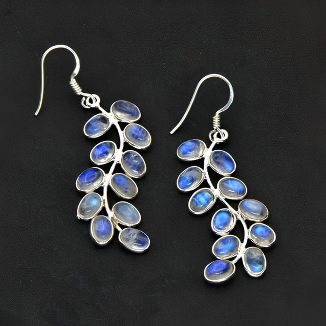 Silver Drop Earrings Killarney with Moonstone Leaves