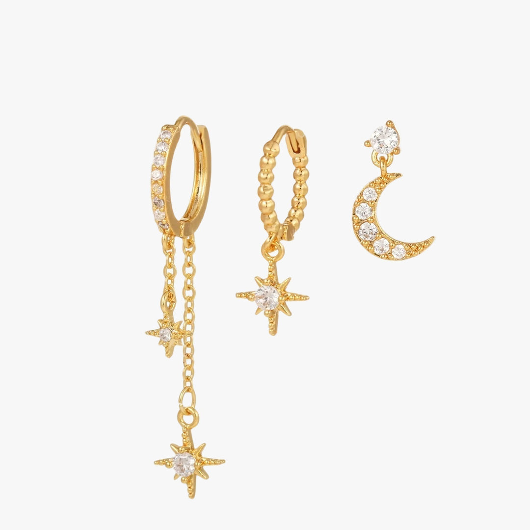 Gold Celestial Drop Earrings Aoife with Star and Moon