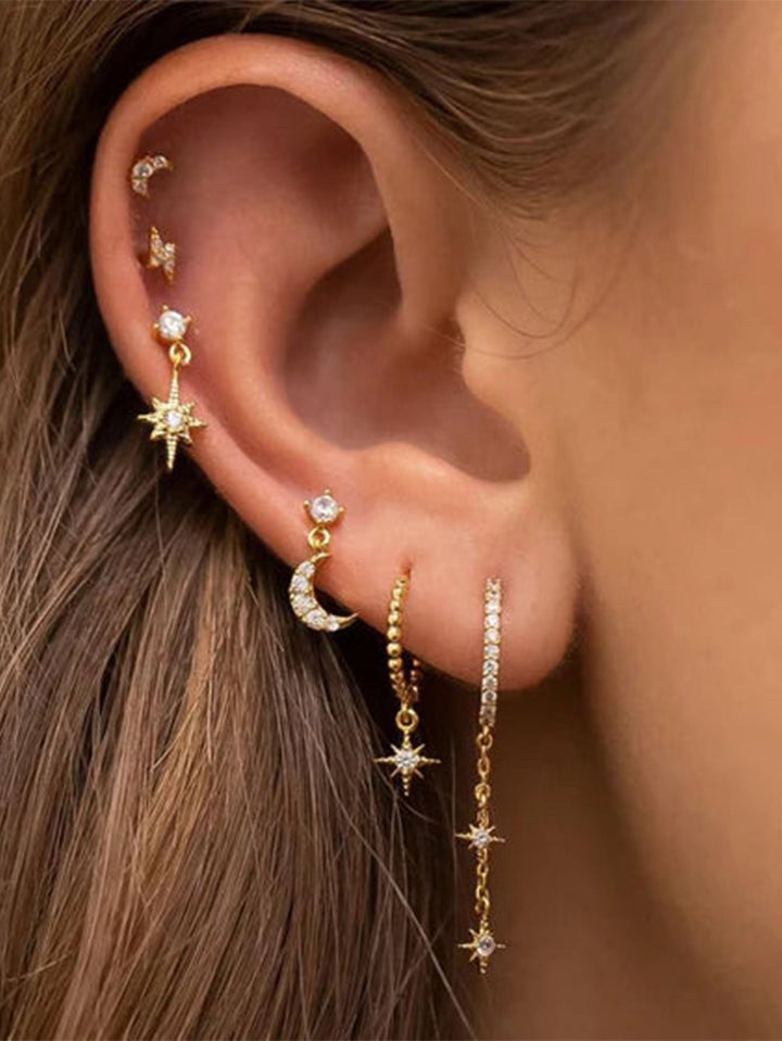 Gold Celestial Drop Earrings Aoife with Star and Moon