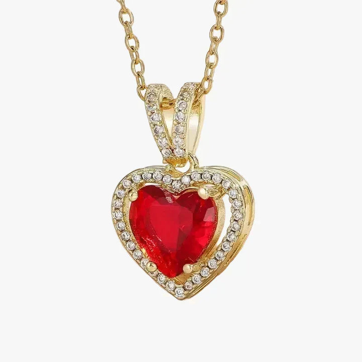 Gold Necklace Clíona with Ruby Heart