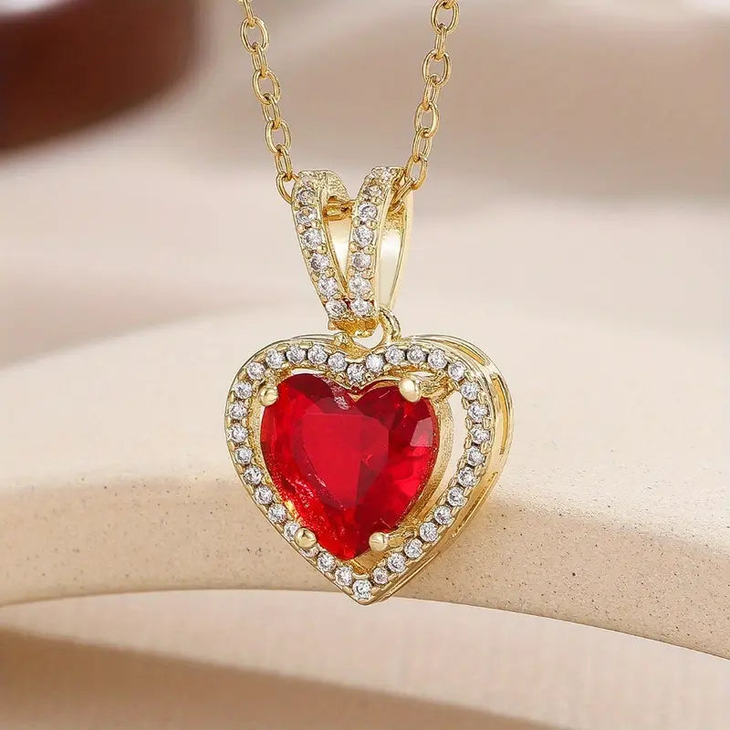 Gold Necklace Róisín with Red Ruby Heart