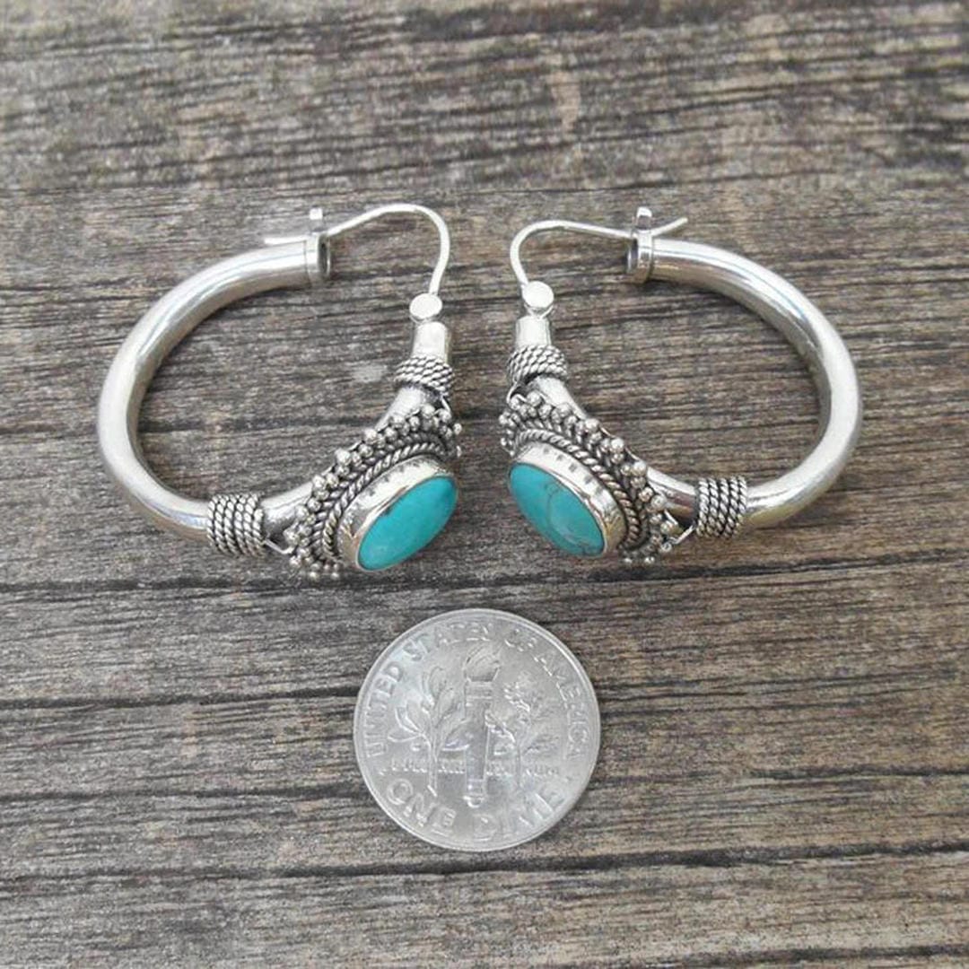 Silver Hoop Earrings Nuala with Turquoise