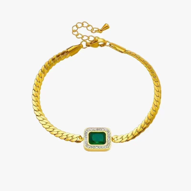 Gold Chain Bracelet Maeve with Emerald