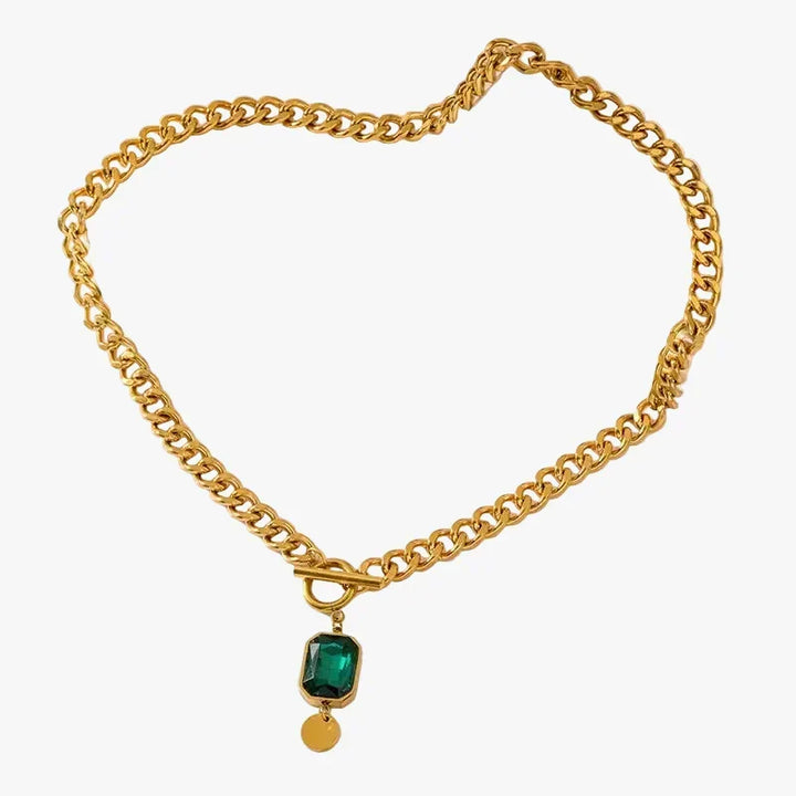 Gold Chain Necklace Treasa with Emerald and Coin