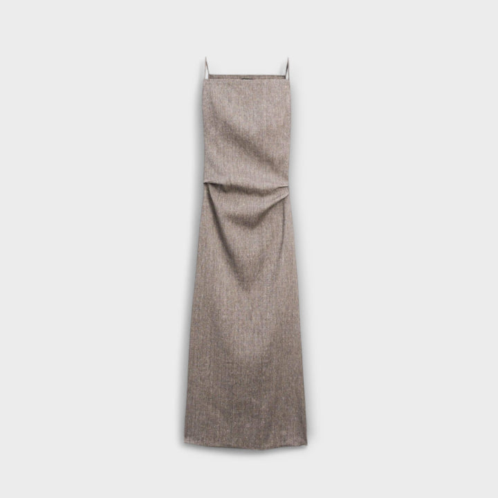 Clara - Graubraunes fliessendes Leinen-Maxikleid