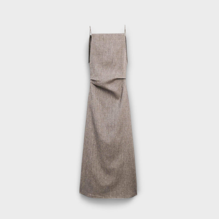 Clara - Graubraunes fliessendes Leinen-Maxikleid