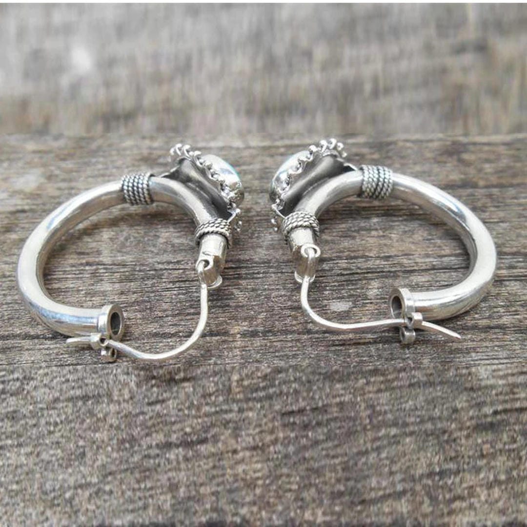 Silver Hoop Earrings Nuala with Turquoise