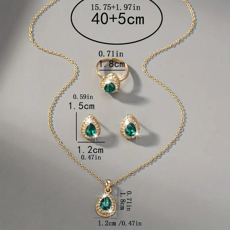 Gold Necklace Set Deirdre with Emerald Drop