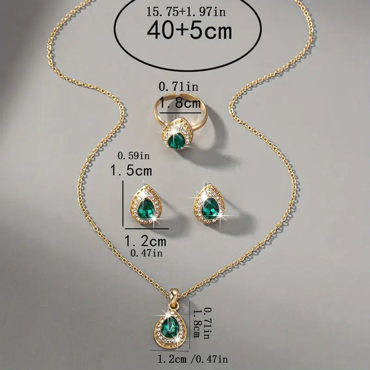 Gold Necklace Set Deirdre with Emerald Drop