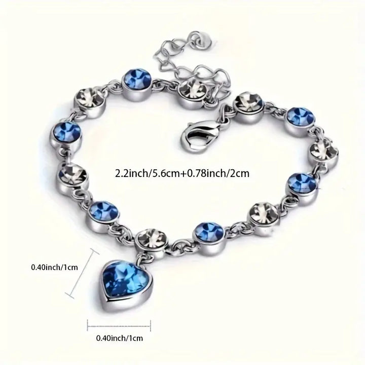 Silver Charm Bracelet Caoimhe with Blue Crystal Heart
