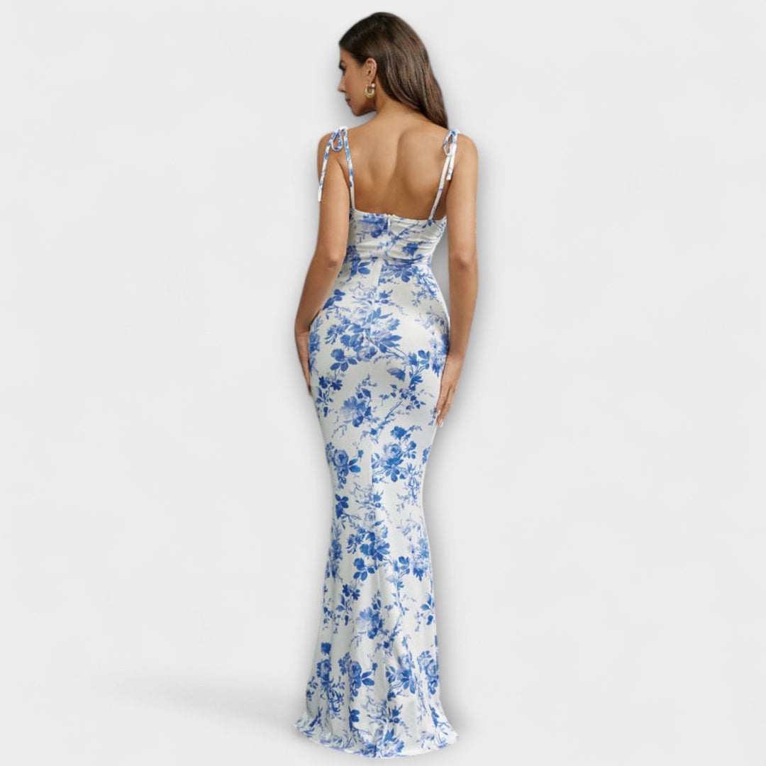 Thalia - Dunkelgrünes Maxikleid mit Blütenmuster
