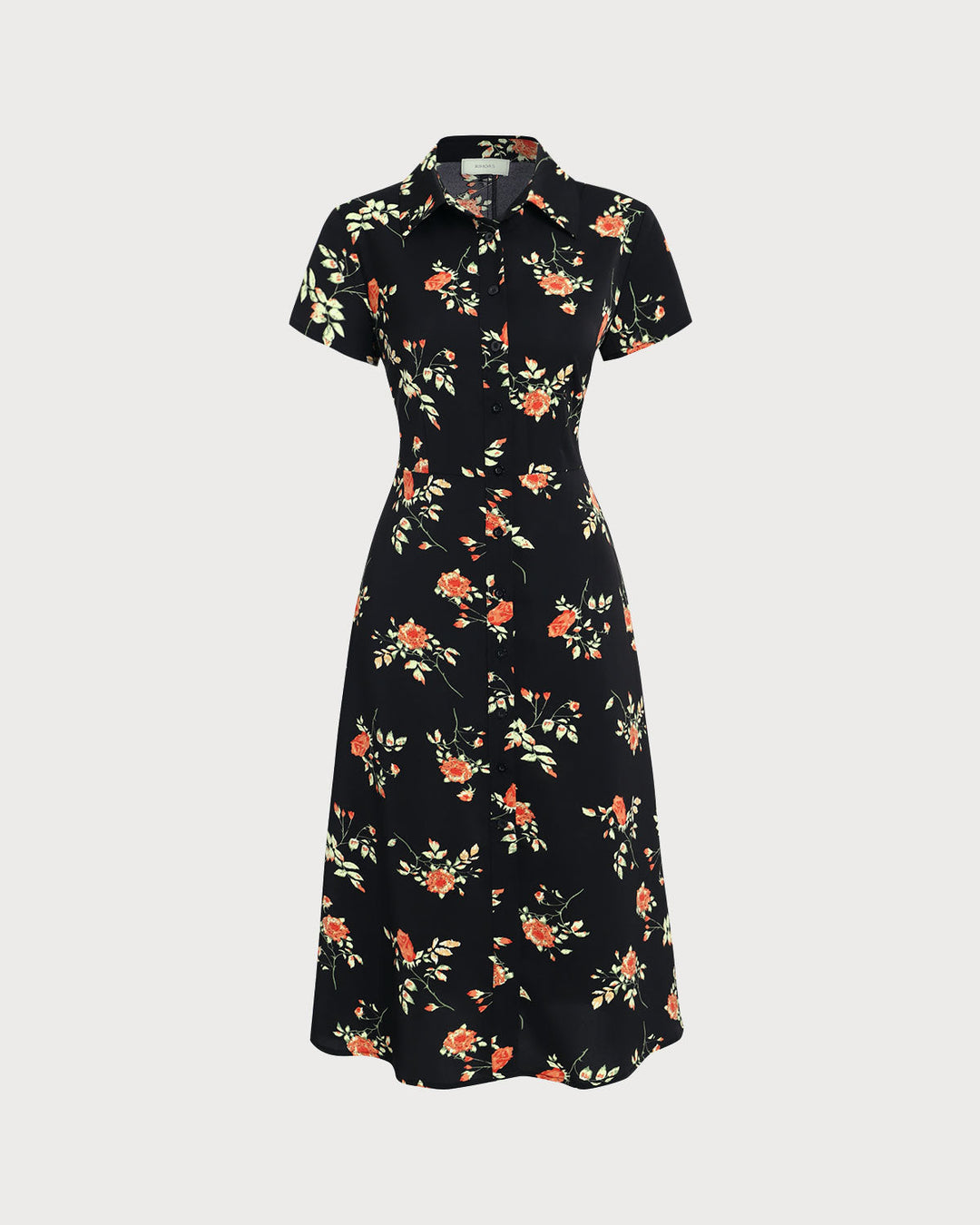 Glória - Schwarzes Midikleid mit Blütenmuster