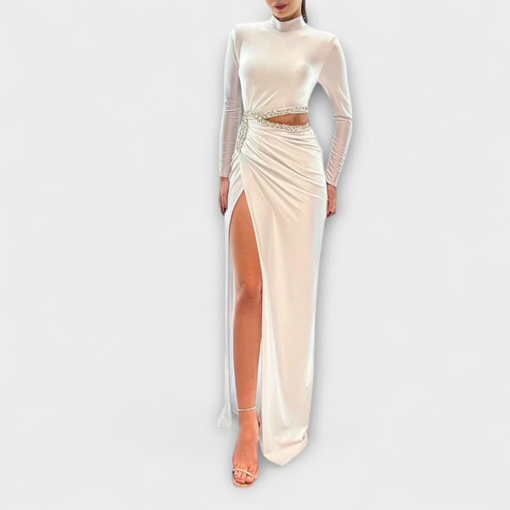 Selah - Weisses Langarmkleid mit Strassakzenten