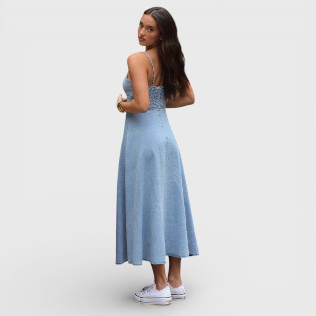 Lux - Hellblaues trägerloses Denim-Kleid