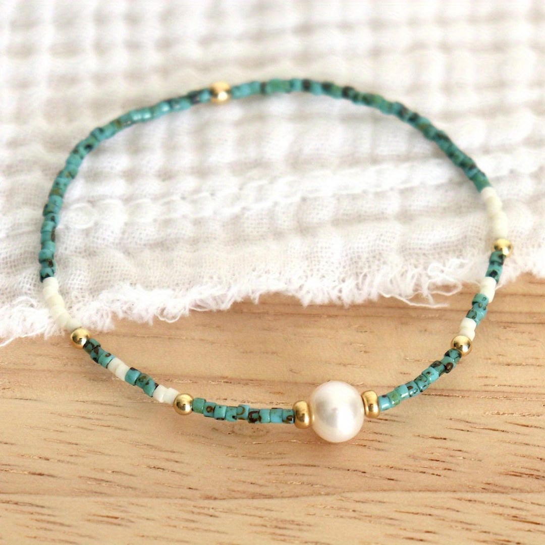 Gold Beaded Bracelet Muirne with Turquoise and Pearl