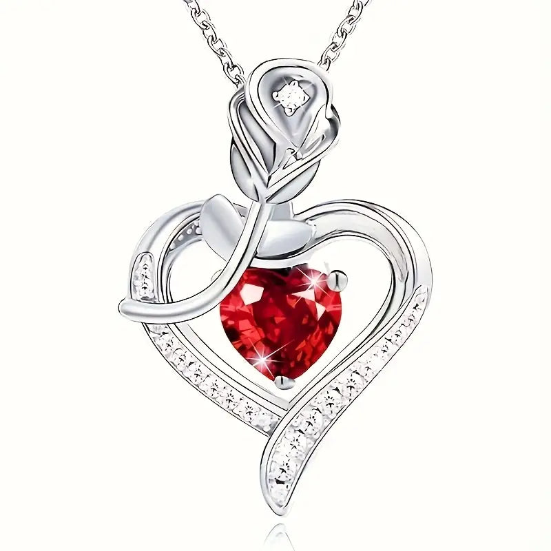 White Gold Necklace Deirdre with Ruby Heart