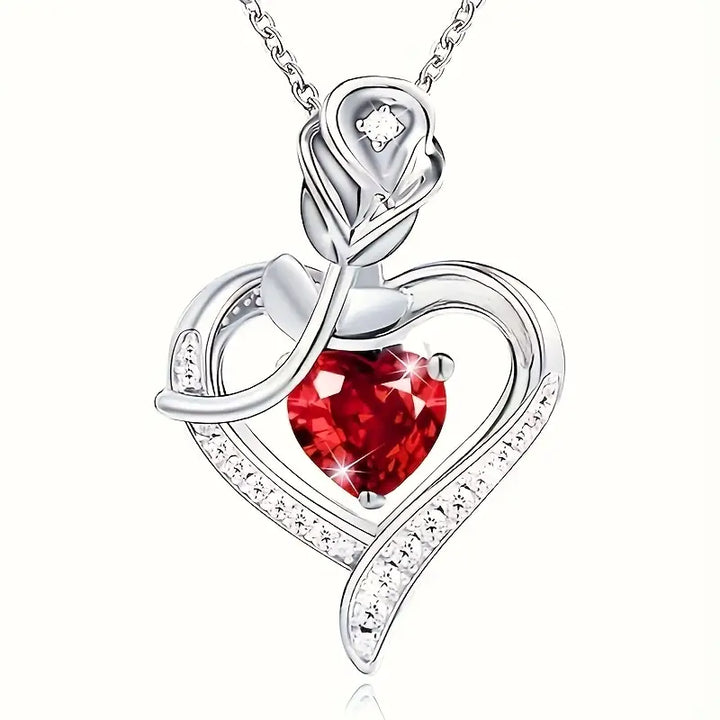 White Gold Necklace Deirdre with Ruby Heart