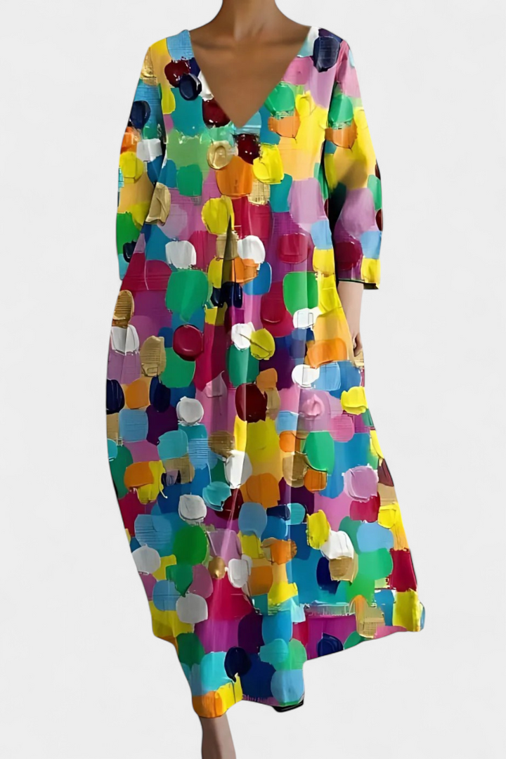Ana - Buntes fliessendes Kleid mit Aquarellmuster