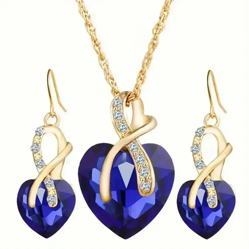 Gold Necklace Set Neasa with Blue Sapphire Hearts
