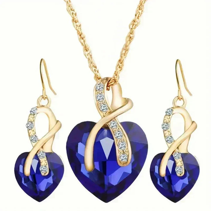 Gold Necklace Set Neasa with Blue Sapphire Hearts
