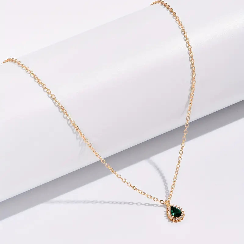 Gold Necklace Deirdre with Emerald Teardrop