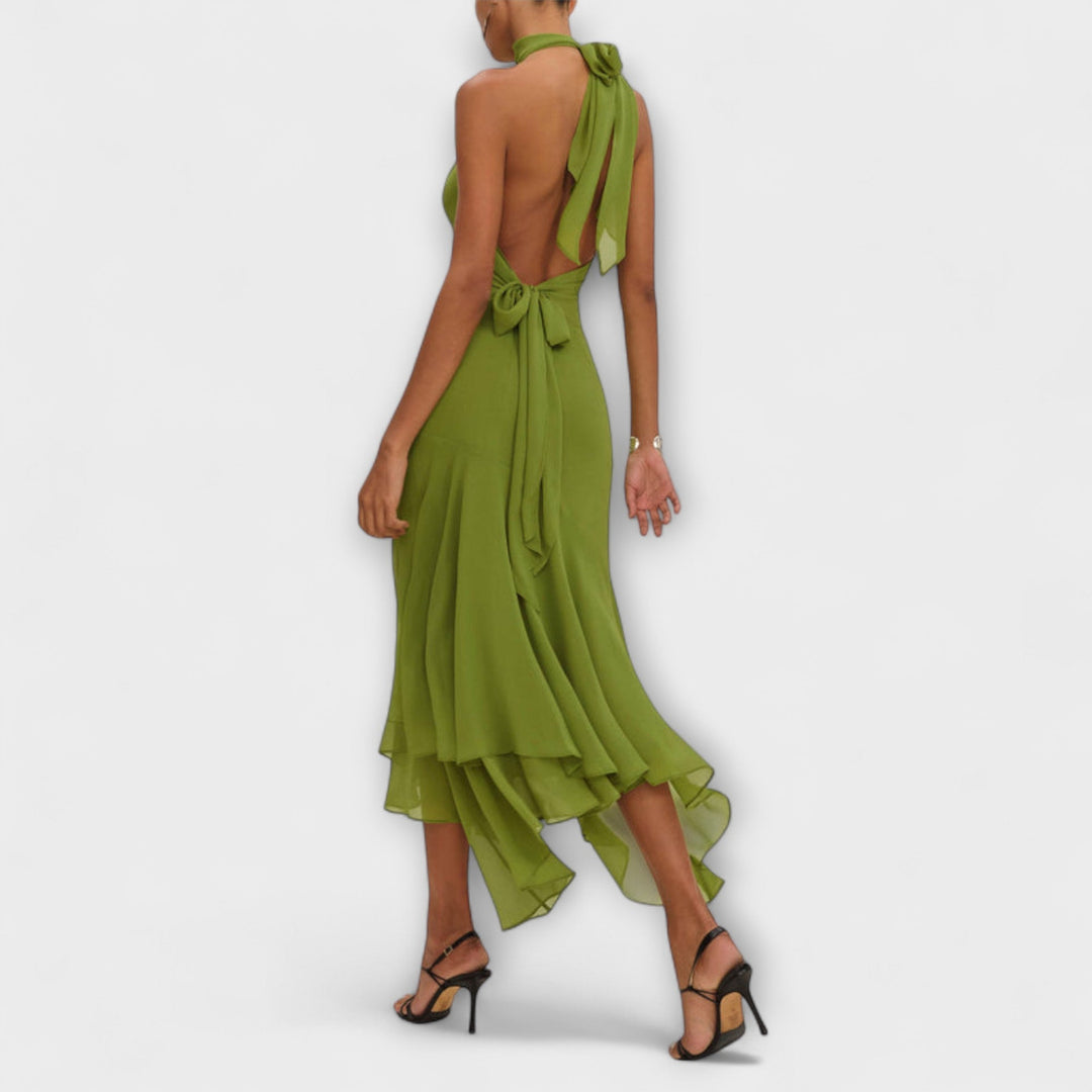 Elodie - Grünes asymmetrisches Maxikleid