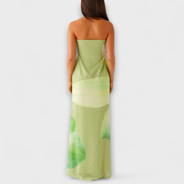 Zephyra - Grünes Off-Shoulder-Maxikleid mit Blütendruck
