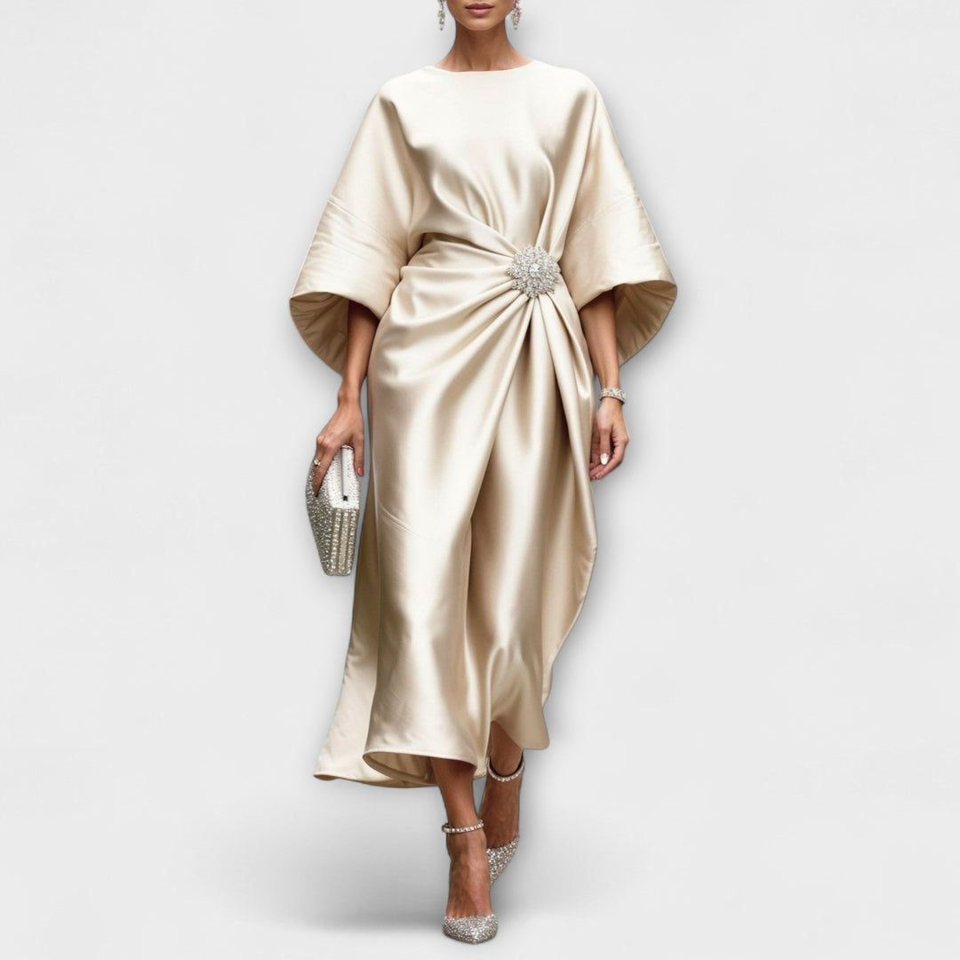 Luxe - Hellblaues schimmerndes Satin-Langkleid