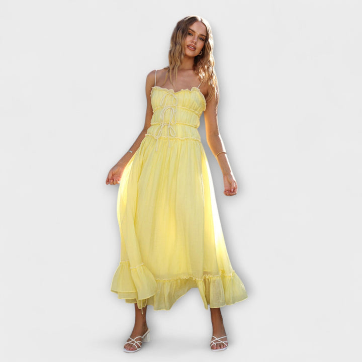 Celine - Gelbes Maxikleid mit Rüschensäumen