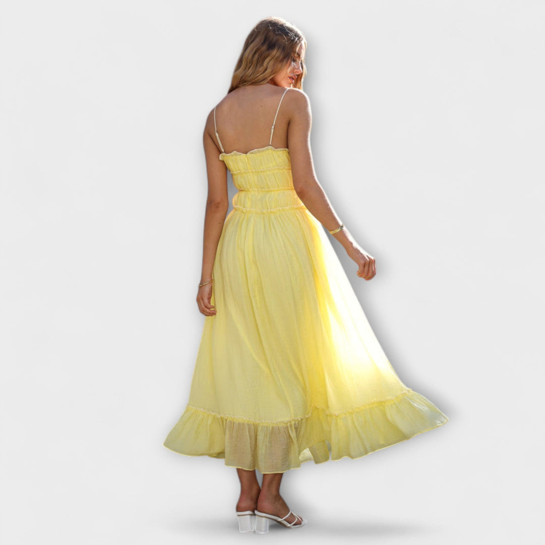 Celine - Gelbes Maxikleid mit Rüschensäumen