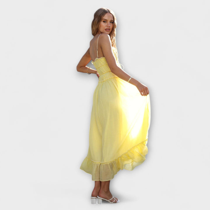 Celine - Gelbes Maxikleid mit Rüschensäumen