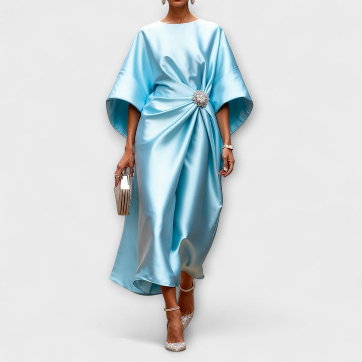 Luxe - Hellblaues schimmerndes Satin-Langkleid