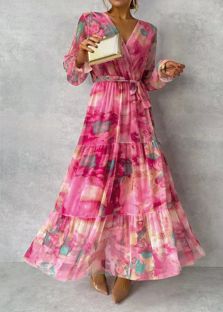 Luísa - Pinkes Wickelkleid mit Blütenmuster