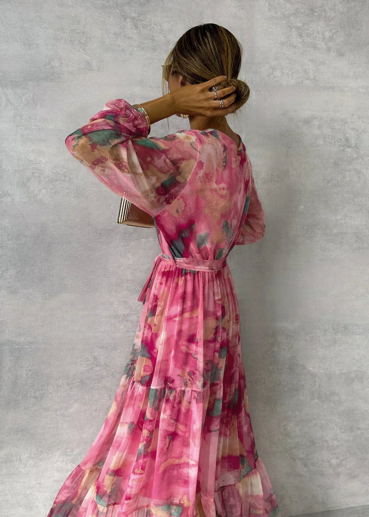 Luísa - Pinkes Wickelkleid mit Blütenmuster