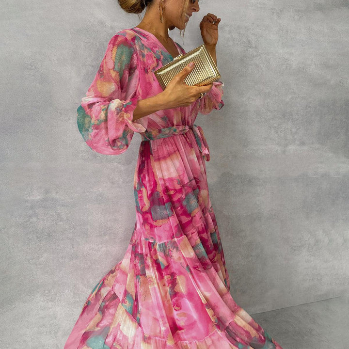 Luísa - Pinkes Wickelkleid mit Blütenmuster