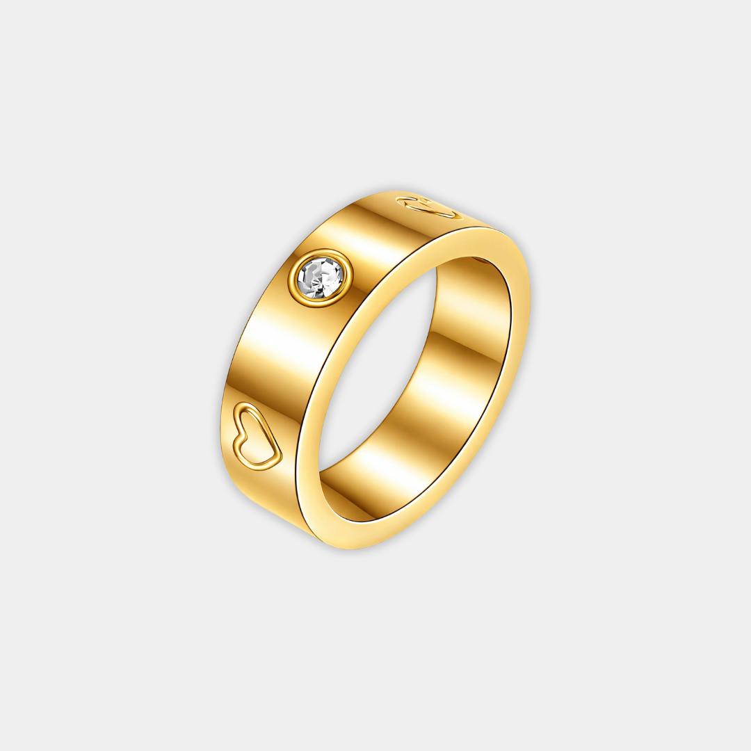 Silver Band Ring Ciara with Crystal & Hearts
