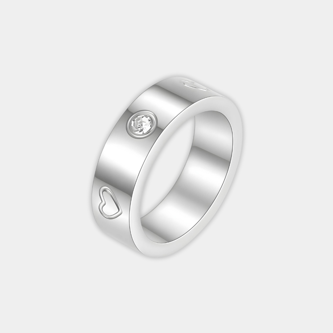 Silver Band Ring Ciara with Crystal & Hearts