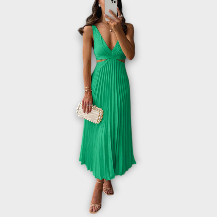 Elegantes gelbes Midi-Abendkleid mit Plissee