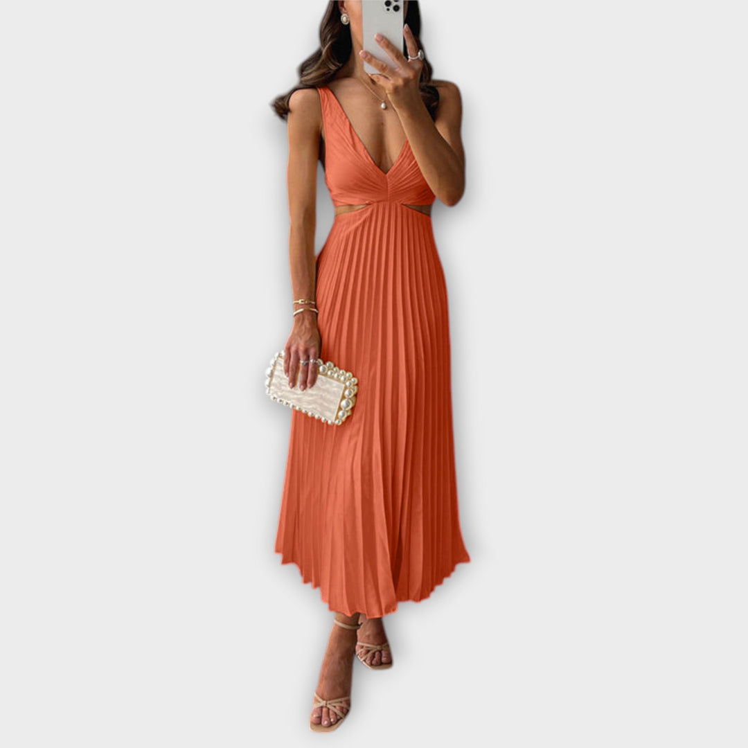 Elegantes gelbes Midi-Abendkleid mit Plissee