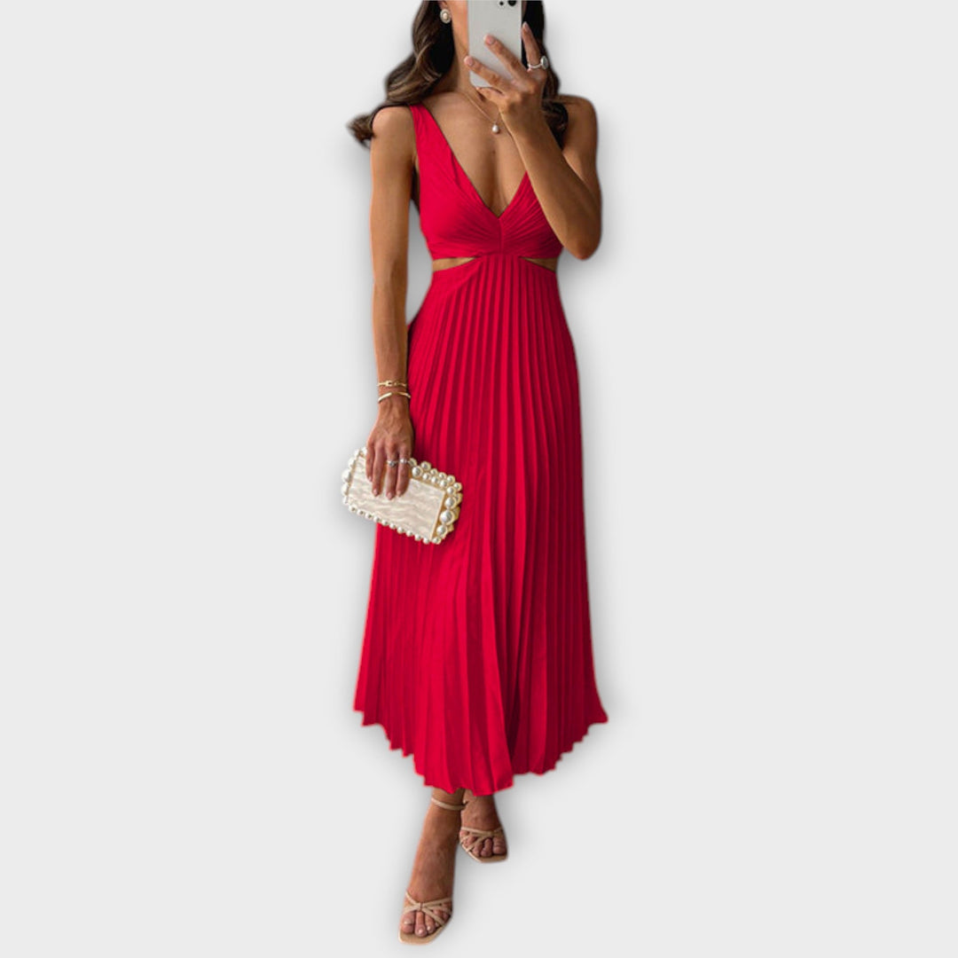 Elegantes gelbes Midi-Abendkleid mit Plissee