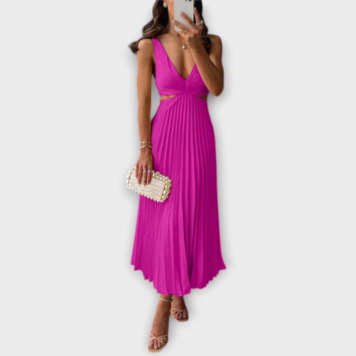 Elegantes gelbes Midi-Abendkleid mit Plissee