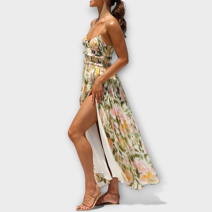 Annalise - Buntes bedrucktes Maxikleid mit Schlitz