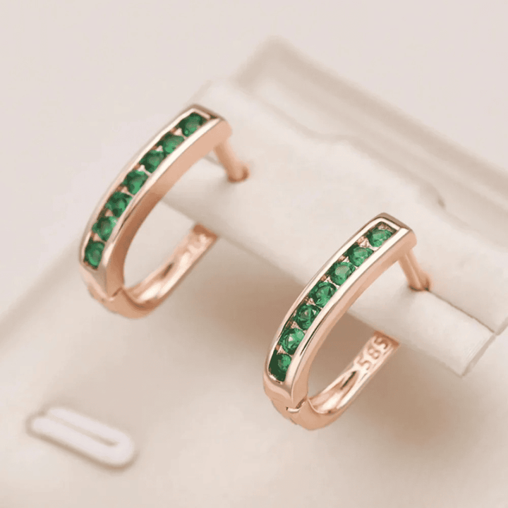 Rose Gold Huggie Earrings Cong with Emerald