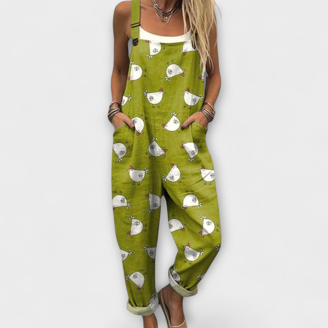 Aurore - Graue Latzhose mit Küken-Motiv