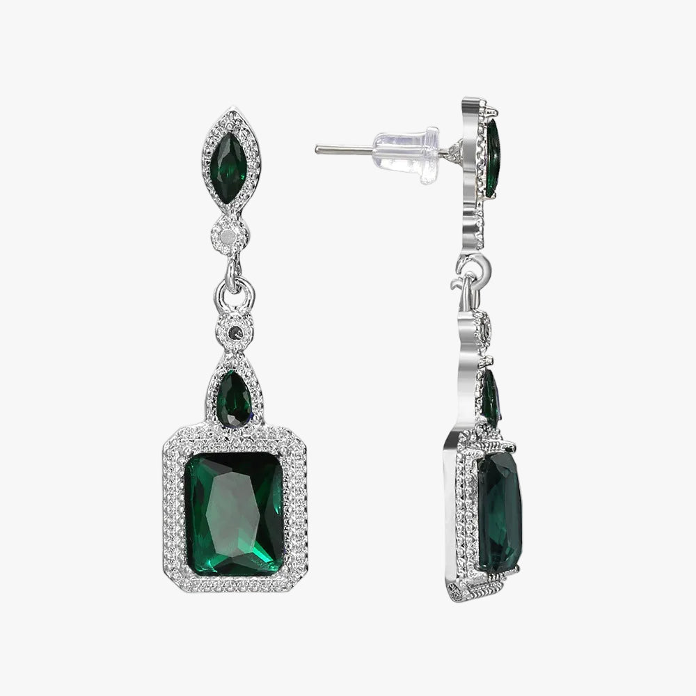 Silver Drop Earrings Maeve with Emerald