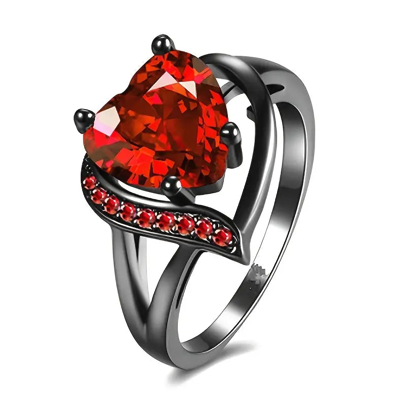 Black Gold Ring Aoibhinn with Ruby Heart